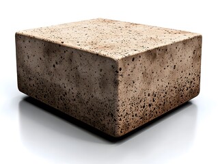 A close-up studio shot shows a single, light beige hempcrete block, demonstrating its texture and potential use in sustainable construction and eco-friendly building projects