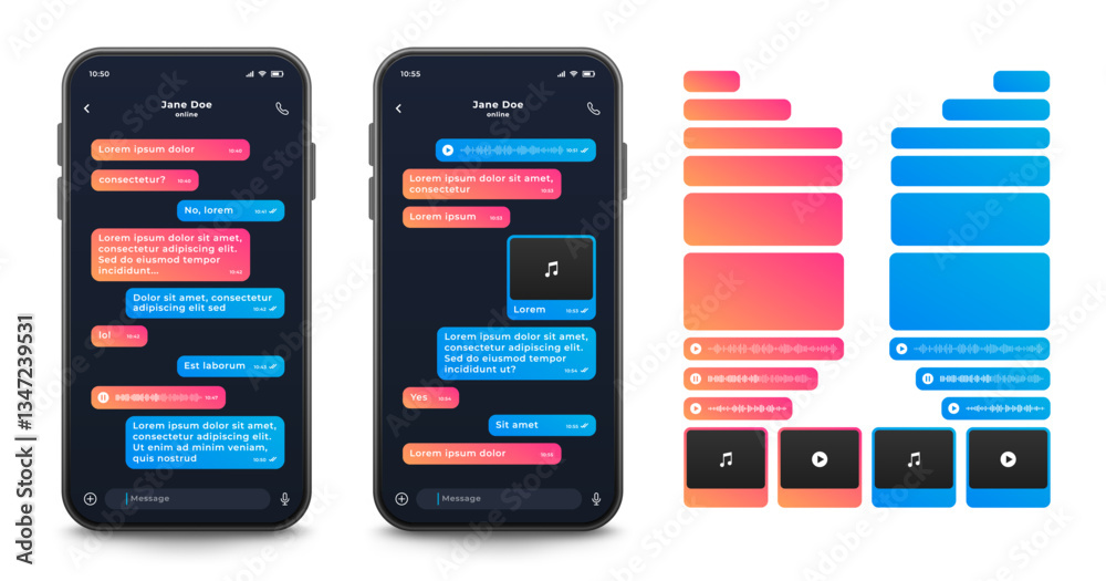 Wall mural smartphone with chat application, vector illustration. messaging mobile app interface template with 