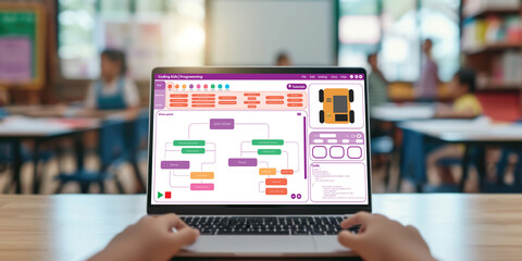 Coding and programming software developed for brisk school education. Simplified program, easy software for student children to study basic coding and programming at school classroom.