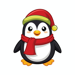 Penguin Christmas Cartoon bird Winter snow Vector Illustration White background 