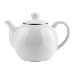 Fototapeta premium white teapot with curved spout and rounded handle serving tea in style sleek design isolated on png transparent background