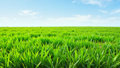 Obraz premium Lush green lawn under clear blue sky, vibrant outdoor serenity