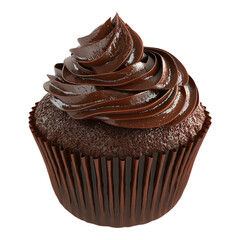 Delicious chocolate cupcake with rich frosting and dark paper wrapper sweet treat isolated on png transparent background