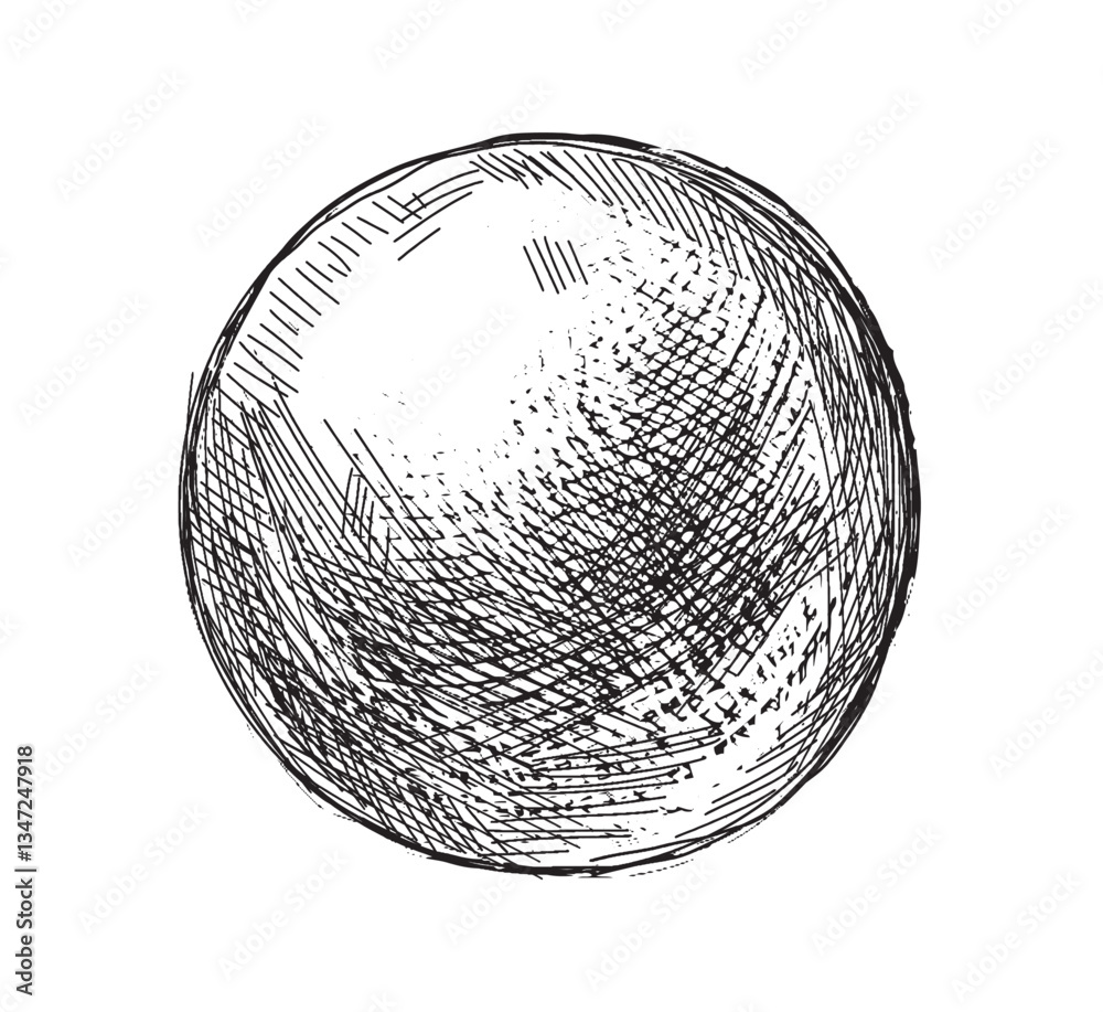 Wall mural hand drawn shaded spheres. simple black and white pen and ink doodle sketches of circles with differ