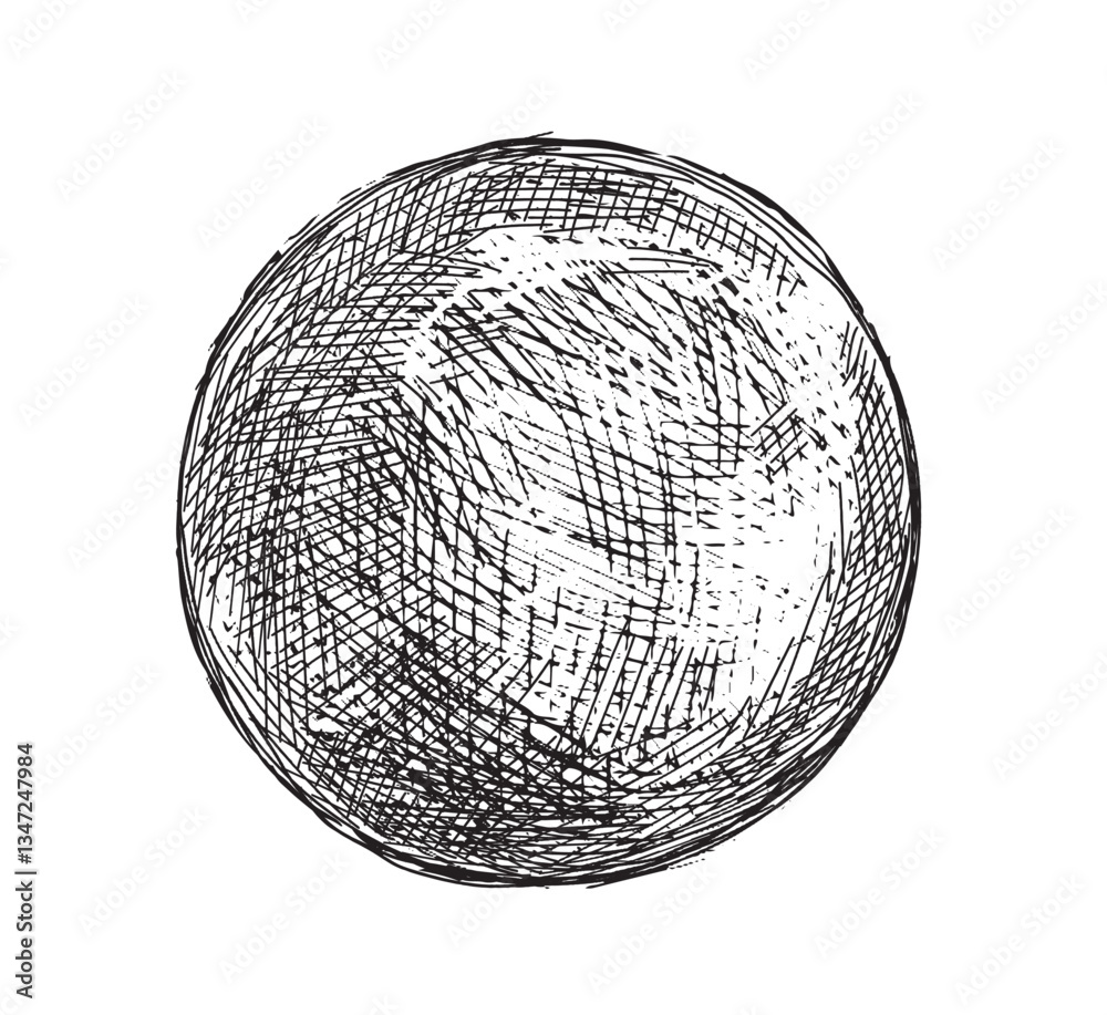 Wall mural hand drawn shaded spheres. simple black and white pen and ink doodle sketches of circles with differ
