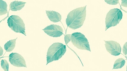 Obraz premium Teal Green Leaves Pattern on Light Background.