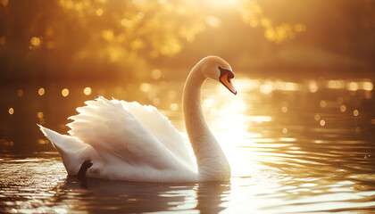 swan becomes a queen. Photorealistic image. Cinematic light Golden hour