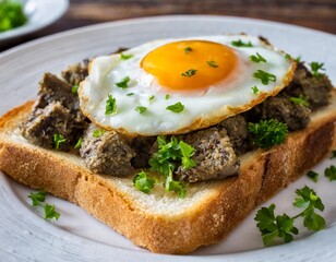 Haggis on toast with a fried egg