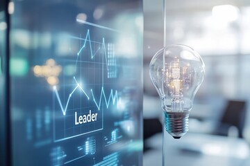 Innovative leadership visualized with a lightbulb and a growth chart, symbolizing bright ideas and progress.