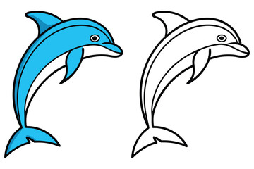 Naklejka premium A playful blue dolphin leaping joyfully ocean mammal marine animal aquatic creature sea creature wildlife coloring page illustration