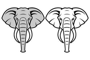 Majestic Elephant Head Illustrations Grey and Black Line Art Designs