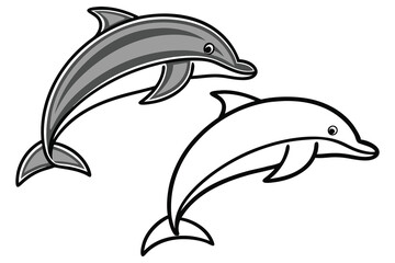 Fototapeta premium Two playful dolphins leaping joyfully in the ocean waves a delightful illustration of marine wildlife