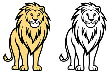 Majestic Lion Illustration Color and Outline Versions African Wildlife King of the Jungle