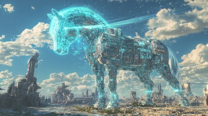 City Futuristic Digital Overview Energy Firing Shatter