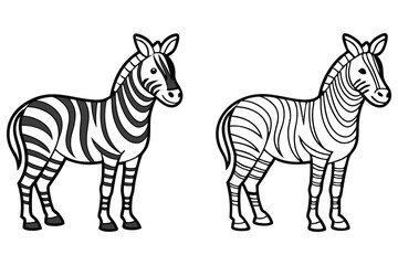 Two Adorable Cartoon Zebras Side by Side One Colored and One Outline for Coloring Pages
