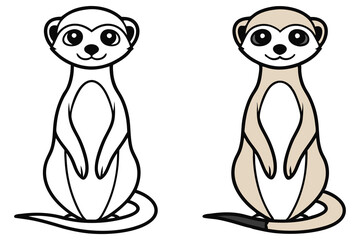 Adorable Meerkat Coloring Page Illustration Two Versions Black and White and Beige