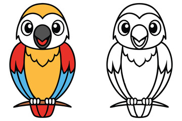Adorable Cartoon Parrot Illustration with Coloring Page Option a Perfect Activity for Kids and Toddlers
