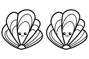 Adorable Cartoon Shells Coloring Page Two Cute Smiling Clams Ocean Theme