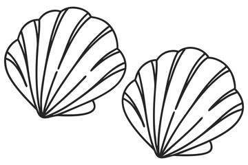 Two Simple Line Drawing Scallops Seashells Ocean Beach Summertime