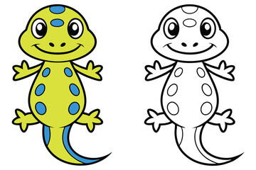 Adorable Cartoon Gecko Color and Line Art Illustration for Kids Coloring Pages