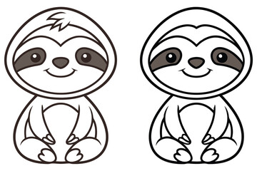 Adorable Sloth Coloring Pages for Kids Cute Cartoon Animal Illustration