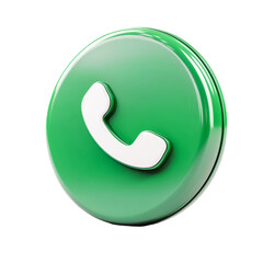 Green button phone icon 3D rendering call support connection