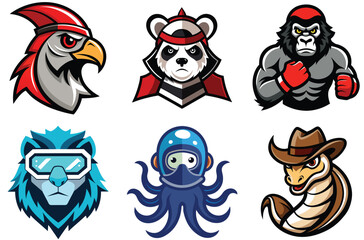 Wildlife animals set mascot logo design vector. collection of Wildlife animals logo icon set vector, group of animals mascot logos design