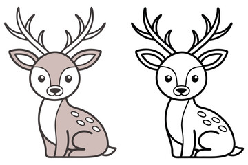 Adorable Cartoon Deer Coloring Page Illustration Featuring a Cute Sitting Fawn with Spots and Antlers