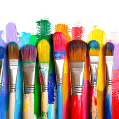 Fototapeta premium Colorful paintbrushes and vibrant paints creating artistic masterpieces