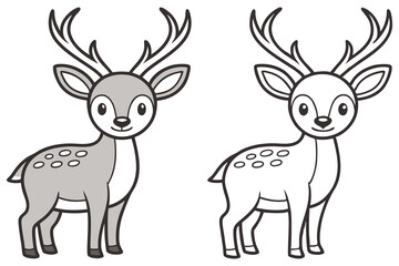 Adorable Cartoon Deer Illustration Coloring Page for Kids Featuring a Gray and White Deer