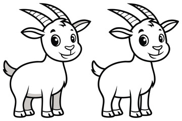 Adorable Cartoon Goat Coloring Pages Two Views Happy Kid Goat Illustration