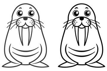 Two Adorable Cartoon Walrus Illustrations Ready for Coloring Pages