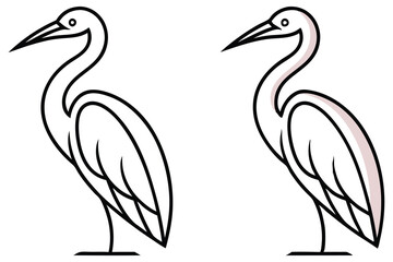Elegant Line Art Illustrations of a Great White Heron Bird in Two Styles a Black Outline and a Colored Version