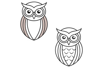 Two Simple Line Drawings of Owls Geometric Style Illustration