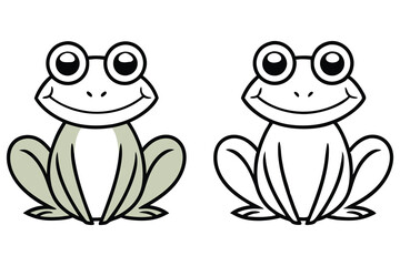 Adorable Cartoon Frog Coloring Page Illustration Two Frogs One Colored One Outline Happy Amphibian