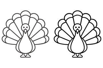 Two Simple Line Drawings of Turkeys with Spread Tails Thanksgiving Bird Illustrations