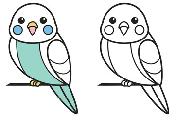 Adorable Budgie Coloring Page Two Cute Parakeets One Colored One Ready to Color