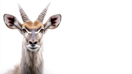 Obraz premium Majestic antelope with striking horns and expressive features, showcasing its beauty against clean white background