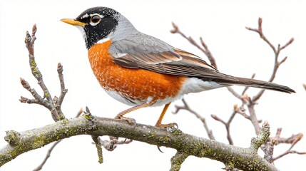 American Robin Perched on Branch