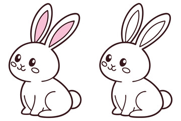 Two Adorable Cartoon Rabbits Sitting Side by Side One with Pink Ears and One Without
