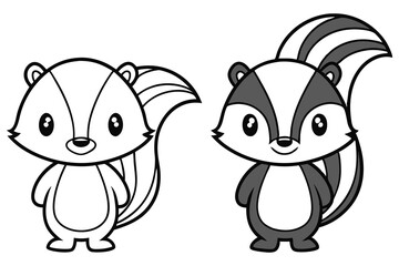 Adorable Cartoon Skunks Ready for Coloring Pages Cute Animals Black and White Illustrations