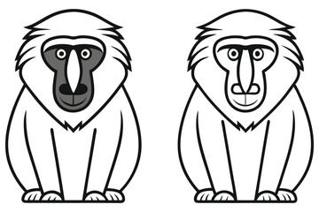 Two Adorable Cartoon Baboons Coloring Page Illustration One Colored One Uncolored