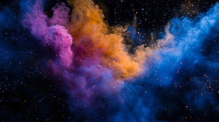 Fototapeta premium Colorful powder explosion against a dark background creates a vibrant display of colors