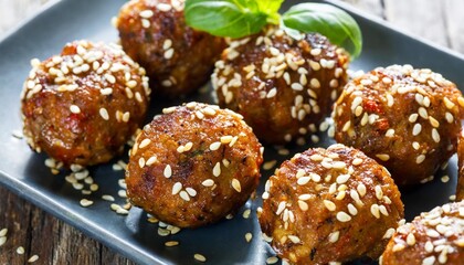 Indian meatballs with sesame seeds and sauce