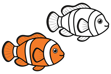 Cute Cartoon Clownfish Coloring Page Illustration Two Fish Orange White Black Line Art