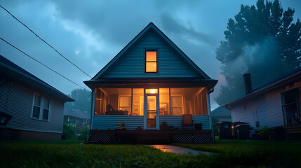 Obraz premium Warm Lit House Exterior at Night