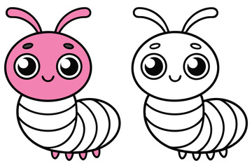 Adorable Pink and White Cartoon Caterpillar Coloring Page Illustration for Kids