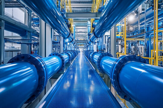 Pipes and machinery in a modern industrial facility