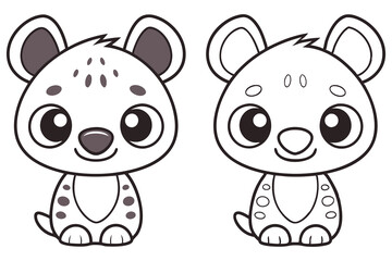 Adorable Cartoon Baby Snow Leopard Cubs Coloring Page Illustration Two Cute Kittens One Colored One Ready to Color Big Eyes Spots