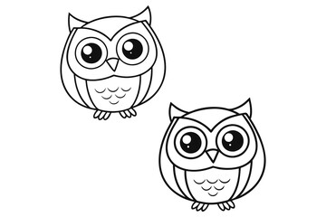 Two Adorable Cartoon Owls Line Art Illustration for Coloring Pages